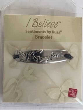 I BELIEVE “Faith” Small 6”Sentiment Bracelet Silver/Black Rope